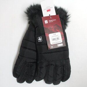 Girls Swiss Tech Quilted S-M Black Peakproof Waterproof Ski Glove Faux Fir Trim